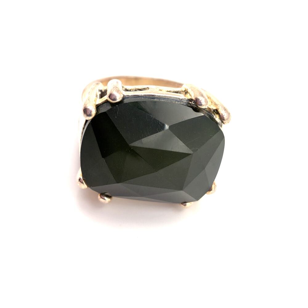 Vintage Dark Green Faceted Statement Ring Gold Tone Cocktail Sz 6.5 Chunky READ